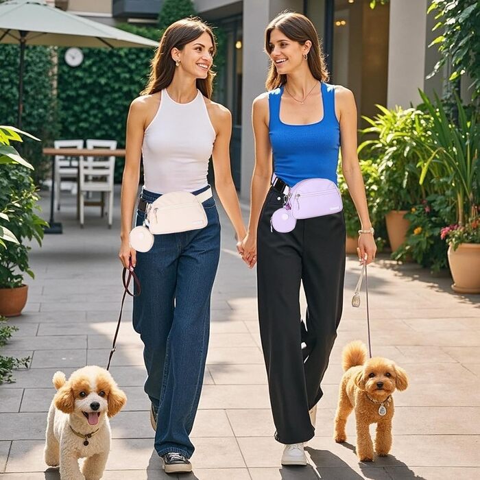 Сумка для дресирування собак Leckerlibeutel, з невеликим кишеньковим мішечком, вбудованим диспенсером для пакетів та тримачем для собачих екскрементів, кремового кольору (лавандовий)