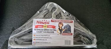 Neusu Clothes Hangers, Metal, Stable, 45cm x 5mm Thick Metal - Extra Strong Coat Hangers in Hotel Quality - (10 Pieces)