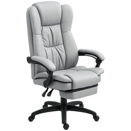 Vinsetto Adjustable Swivel Chair with Footrest, Headrest, Massage Function, Faux Leather, 68.5x68.5x113-121cm