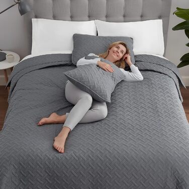 Комплект літньої постільної білизни Serta з ковдрою та наволочками, поліестер, сірий, лаймовий, King Size