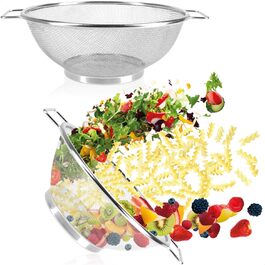 Набір з 2 сит для кухні COM-FOUR® з нержавіючої сталі - сито для пасти з ручкою, кругле, для миття фруктів, овочів та салату (2 шт. - ручка)