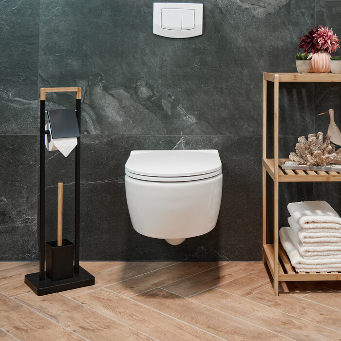 Relaxdays Toilet Set Bamboo & Stainless Steel