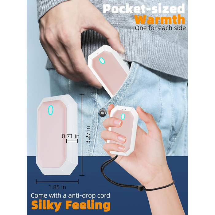 Електричні грілки для рук, багаторазові, 2 шт. в наборі, 3 режими нагріву, USB-зарядка, для чоловіків, на вулиці, кемпінг, полювання, рожеві