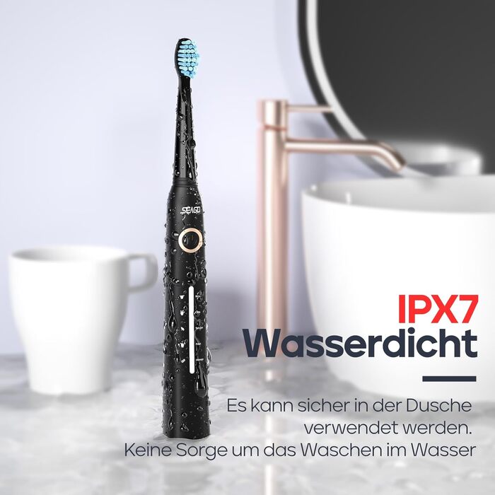 Електрична звукова зубна щітка Seago SG-958 (біла), 40000 VPM, 5 режимів, 8 насадок, USB-зарядка