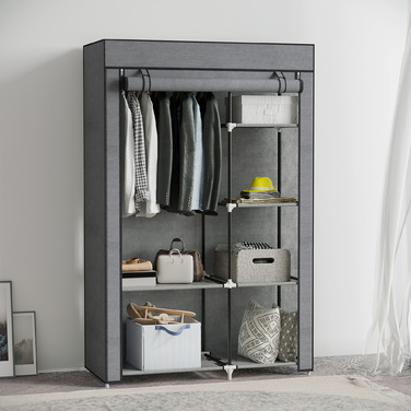 HOMCOM Clothes Closet Fabric Wardrobe with Clothes Rail, 6 Compartments, Foldable Wardrobe in Felt-like Fabric, Folding Closet for Bedroom, Hallway, Dark Grey, 103 x 43 x 162.5 cm | Aosom