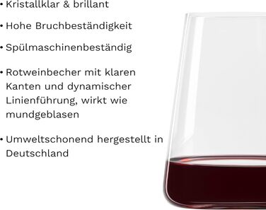 Stölzle Lausitz Red Wine Glasses Power 6-Piece Set 520ml – Modern Stemless Wine Glasses for Maximum Aroma Development – Flat Red Wine Glasses Made of Crystal Glass – Dishwasher & Shockproof, Made in Germany