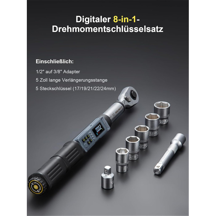 Цифровий шуруповерт з моментом, 2.66-53.1 in-lbs/ 1/4'' Drive, з моментом, для електриків з сигналом та LED-дисплеєм, 27 в 1 (10-200 Нм)