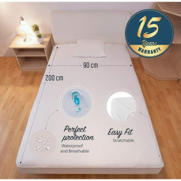 Waterproof Mattress Protector 90x200 Molton 100% Cotton, Mattress Cover with Wet Protection, Breathable, Latest Version of Bed Pad with Wet Protection - Made in EU