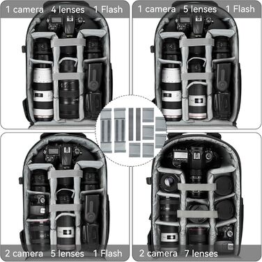 Чохол-рюкзак для камери з відділенням для ноутбука 15.6 дюймів, водонепроникний, ударостійкий, з тримачем для штатива (сумісний з Canon/Nikon/Sony), чорний