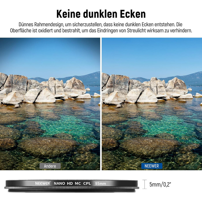NEEWER Поляризаційний фільтр CPL 95mm для об'єктивів камери: зменшує відблиски, покращує контраст, з багатошаровим покриттям HD Glass