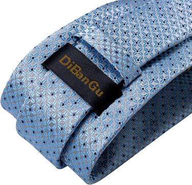 Набір краваток чоловічий DiBanGu з шовковим смугастим та клітинчастим візерунком, з нагрудним хустиною, запонками та краваткозажимом для весілля та офіційних заходів, світло-блакитний