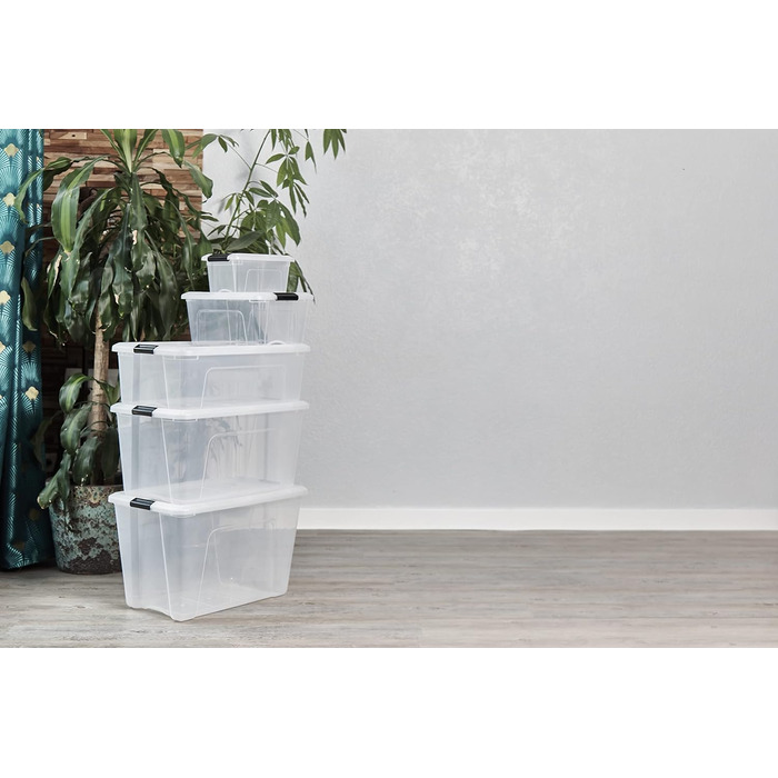 Iris Ohyama Storage Boxes with Lids, 60L, 4-Piece Set, Silver, Secure Closure, Stackable, Handles, for Bedroom, Closet, Office, Organization, BPA-Free Plastic, Storage Boxes, NTB-60 (Black, 15L/3-Piece Set)