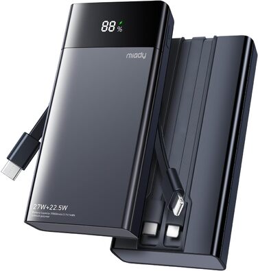 Power Bank Maidy 20000mAh з USB-C кабелем, 27W швидка зарядка, сумісний з iPhone, Galaxy, Xiaomi, iPad, Switch