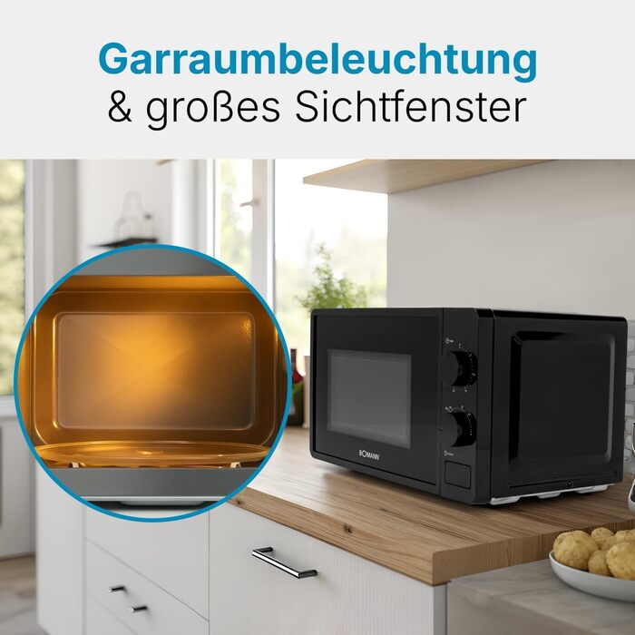 Мікрохвильова піч Bomann MW 6014 CB чорна, 700 Вт, 20 л, 6 рівнів потужності, поворотний піднос 360°