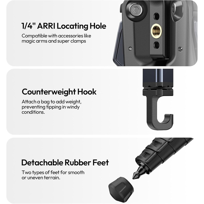 Штатив ULANZI Ombra II 156 см з кульковою головкою 360°, швидкознімною платформою та тримачем для телефону. Підходить для DSLR, Mirrorless камер, смартфонів. Вага 1,21 кг, вантажопідйомність 10 кг. Версія з ручкою на швидкознімній платформі чорного кольор