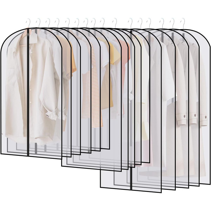 16 чорних мішків для одягу з блискавкою, 60 x 120/100/80 см. Захисні мішки для одягу, костюмів, пальто, суконь, сорочок. Організація та зберігання одягу.