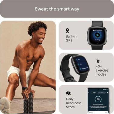 Розумний годинник Fitbit Versa 4 – фітнес-трекер з GPS, телефоном, 40+ режимів та 6 днями роботи від акумулятора (Sandrosa/Aluminium in Kupferrosé, Black/Graphite)