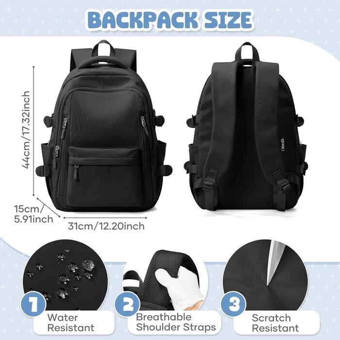 Шкільний рюкзак HYC00 для дівчаток та хлопчиків-підлітків, водонепроникний, для ноутбука 14 дюймів, casual, для подорожей та навчання, кольори: M4-зелений, M1-чорний