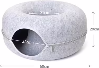 Lucky Sign - Cat Cave Felt Cat Tunnel Cat Bed Multifunctional Cat Sofa Cozy Cat Toy for Endless Fun Cat Basket Cat Cushion - (60x60x28cm, Light Grey)