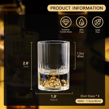 Склянки для шнапсу DUJUST 4cl, кришталь, позолочені 24 каратним золотом, 6 шт. - Елегантні шоти без BPA та свинцю