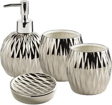 Comeon Bathroom Set, Ceramic, Soap Dispenser Set, Countertop, Toothbrush Holder, Wash Set for Home Decoration, Four-Piece Set, Silver