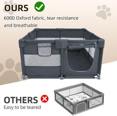 Клітка-загон для собак з оксфордської тканини, знімні пелюшки, 127x127x66 см, сталеві труби, дихаюча сітка, замок-блискавка, портативний вольєр для домашніх тварин для використання в приміщенні та на вулиці