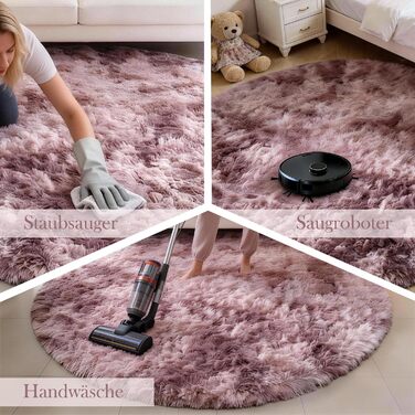 Килим круглий 100 см, м'який, пухнастий, антиковзний, дитячий, рожево-ліловий (Batik) - пральний килим для дитячої кімнати