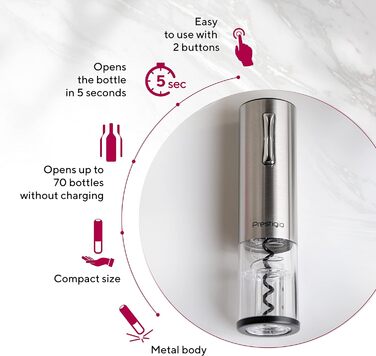 Premium Electric Wine Opener with Charging Station - Integrated Foil Cutter - Packaged in a High-Quality Gift Box - Black/Silver (Nemi - Silver)