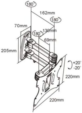 Настінний кронштейн для телевізора 17-42 дюйми (LCD, LED, OLED), поворотний та нахильний, VESA 75x75-200x200, витримує до 30 кг, чорний