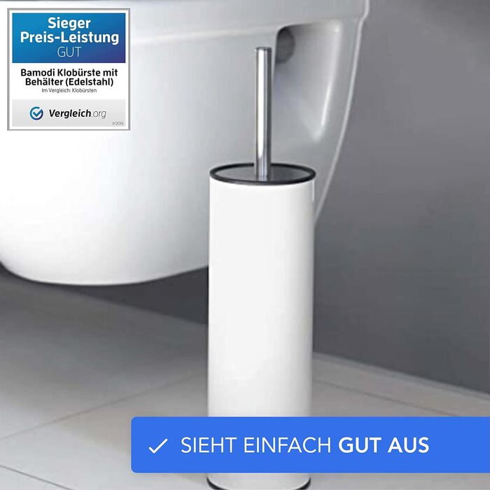 Щітка для унітазу Bamodi з тримачем – силіконова, з довгою ручкою та жорсткою щетиною для ретельного прибирання, ідеальна для ванної кімнати та гостьового туалету (білий)