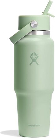 Hydro Flask 32 oz Travel Water Bottle - Stainless Steel, Vacuum Insulated, Leak-Proof Flex Straw Lid - Aloe