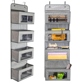 Настінна полиця-органайзер BrilliantJo з тканини, 4 великі кишені, 2 гачки, сірий колір, для ванної, дитячої кімнати, вітальні, спальні