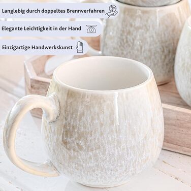 Набір чашок SÄNGER Santorini: 4 чашки з каменю, 300 мл, ручна робота, для кави та чаю, набір для 4 осіб, кремового кольору з пісочною текстурою, PREMIUM COLLECTION, стійкі до миття в посудомийній машині