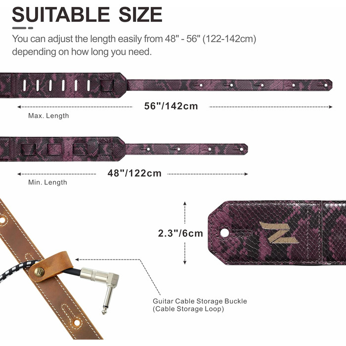 Шкіряний ремінь для гітари Nefelibata 2.3' з повним зерном, м'яка підкладка, для бас-гітари, електрогітари та акустичної гітари (Sahara Yellow Embossed)