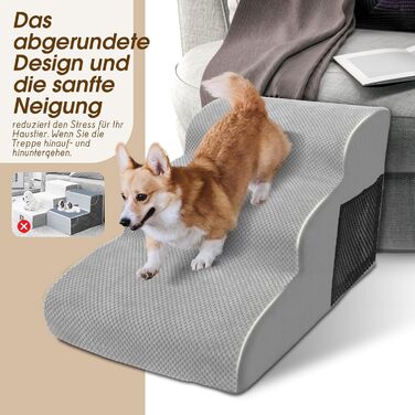 3-Step Dog Stairs, Non-Slip Pet Stairs for Small Dogs, Washable Dog Stairs 40cm High, Portable Dog Ramp Cat Stairs with Washable Cover for Sofa Bed