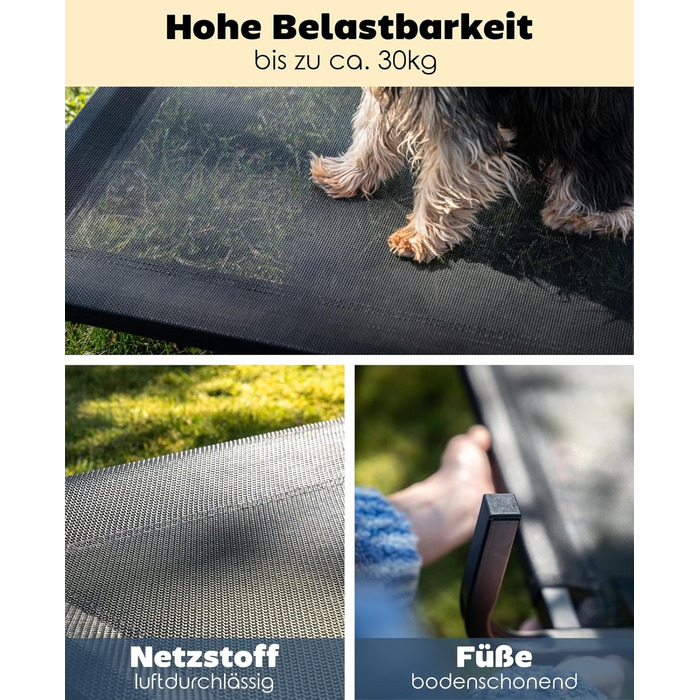 Лежанка для собак Lionto Outdoor - піднята, стабільна, 75x47 см, чорна. Зручна та з хорошою циркуляцією повітря, знімний мережевий чохол, міцний металевий каркас.