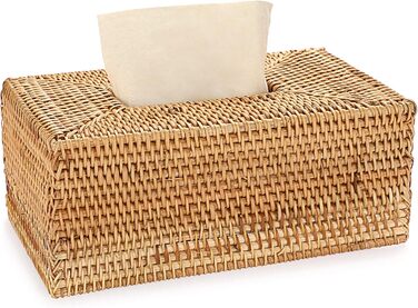 BSTKEY Rectangular Rattan Woven Paper Cover, Decorative Tissue Holder, Napkin Dispenser, Organizer, Face Towel Box for Home and Office