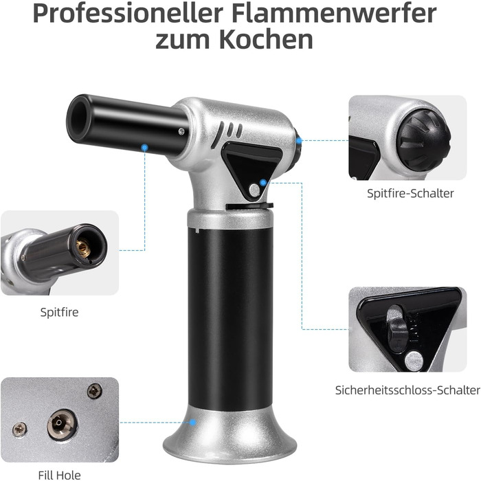 Газовий пальниковий набір Carehabi Flambierbrenner для кухні, приготування Creme Brulee, гриля, кемпінгу (бутан не входить до комплекту)