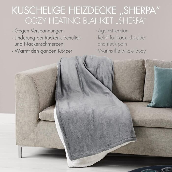 Електрична гріюча ковдра Promed з автовимкненням, 180x130 см, 10 температурних режимів, для шиї, плечей та спини (сіра/біла)