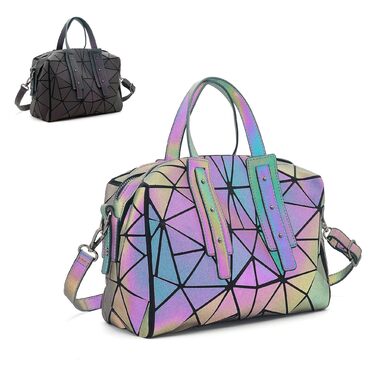 Геометричний гаманець жіночий світловідбиваючий, сумка через плече голографічна Geometrisches Portemonnaie (Cb-02)