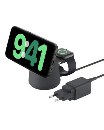 Беспроводная зарядная станция Belkin BoostCharge Pro 2-в-1 Qi2 15W MagSafe для iPhone, Apple Watch, AirPods (вугільний)