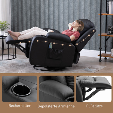 HOMCOM Massage Chair, Recliner Chair, Heated Recliner Chair, TV Recliner with Reclining Function, Recliner Chair with Remote Control, Black | Aosom