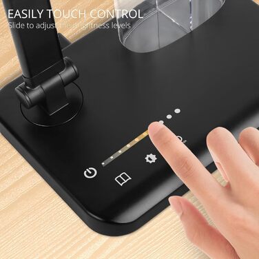 iVict LED лампа для столу з двома регульованими важелями, сенсорне керування, 5 режимів яскравості, таймер автовимкнення на 45 хвилин, USB-порт для зарядки, функція пам'яті, для дітей, білий (чорний)