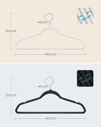 Плечики SONGMICS для одягу, 20 шт., велюрові, для сорочок, курток, костюмів, 41,5 см, обертовий гачок, чорний/білий, CRF026R20