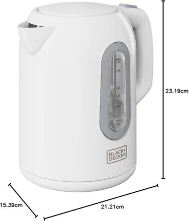 Електричний чайник BLACK+DECKER BXKE2202E, 2200W, 1.2L, поворотний на 360°, зручний для лівшів, з автовимкненням