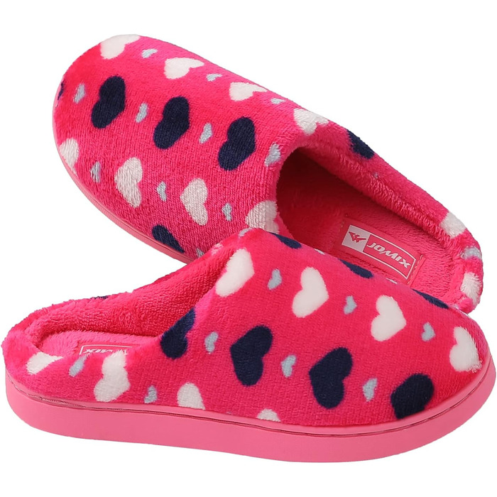 Тапочки домішки JOMIX Winter Hausschuhe для жінок з серцем, теплі, з плюшевою підкладкою, зручні, антиковзні, домашні (36 EU, фуксія)