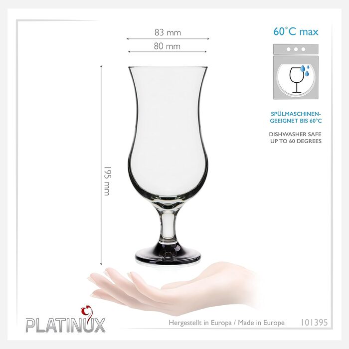 Бокали для коктейлів PLATINUX 400 мл (набір 6 шт.) з ефектом чорного омбре, скляні келихи для вечірок та коктейлів