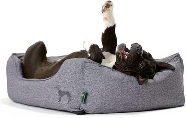 Софа для собак HUNTER BOSTON, зручне ліжко для собак з двостороннім подушкою, класичний дизайн, м'яке, затишне, миюче софа, неслизьке, сірий колір, розмір S, 60 x 50 x 17 см