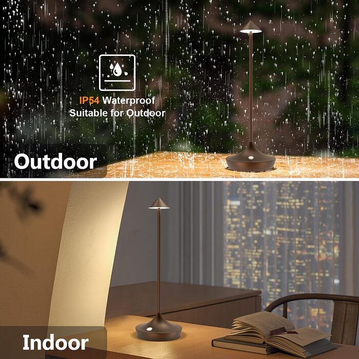 Набір з 2-х бездротових LED настільних ламп Hapfish з акумулятором, диммер, алюміній, водонепроникні, для дому, тераси, ресторану (Коричневий)