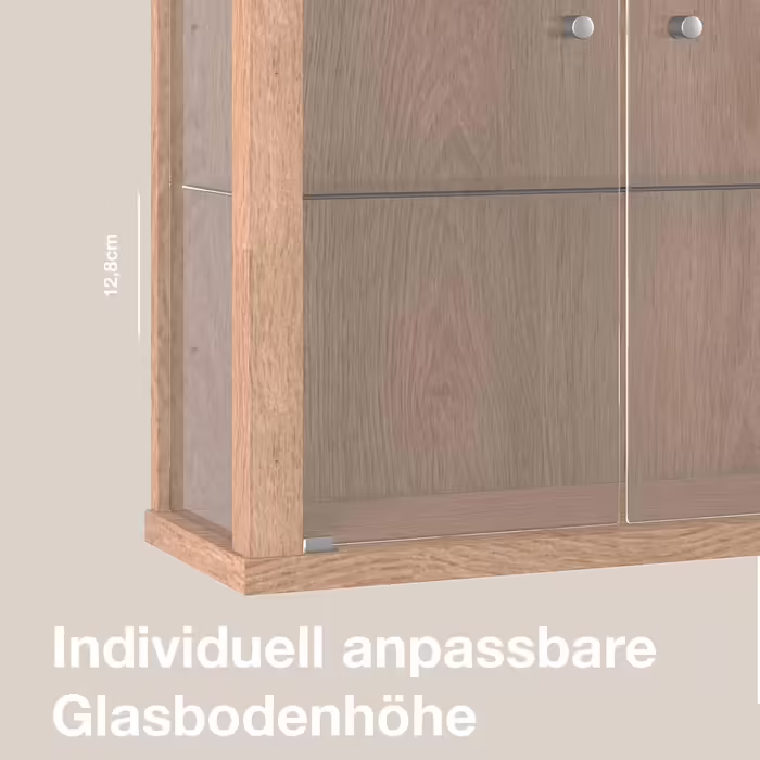 K-Möbel Wall Display Cabinet Glass - Made in Germany - Hanging glass display cabinet with 2 height-adjustable tempered glass shelves (ESG) in beech - Cabinet with glass doors - Wall cabinet - Display Cabinet (5) Winchester Oak, 80x60x25cm
